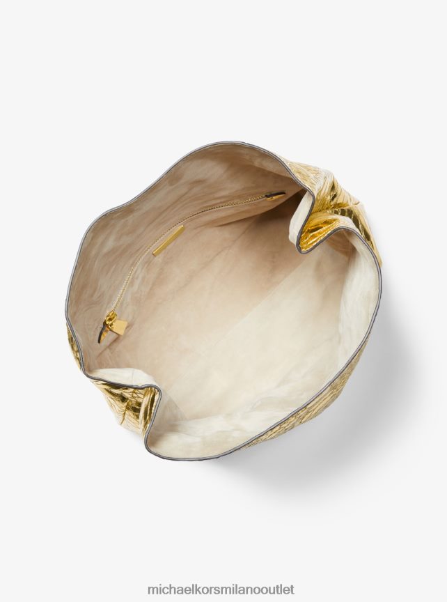 Michael Kors pochette portapranzo media da collezione monogramme in pelle goffrata pitone metallizzato unisex oro P06L0L3789 Accessori