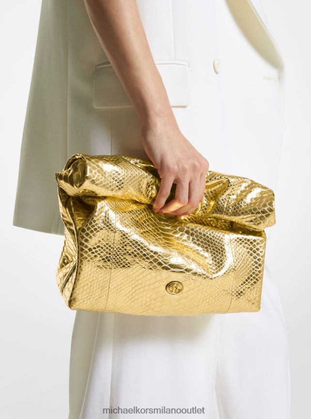 Michael Kors pochette portapranzo media da collezione monogramme in pelle goffrata pitone metallizzato unisex oro P06L0L3789 Accessori