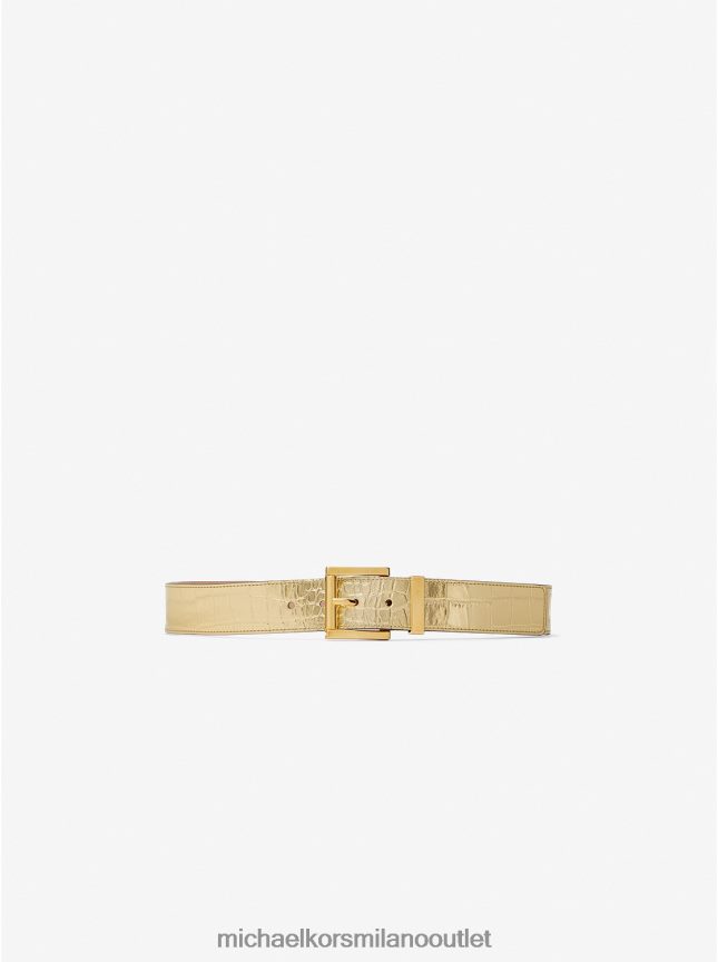 Michael Kors collezione cintura per pantaloni in pelle goffrata coccodrillo metallizzato unisex oro P06L0L3886 Accessori
