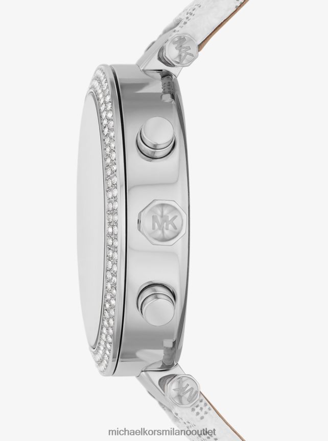 Michael Kors Orologio Parker oversize con pavé color argento e logo unisex bianco P06L0L4012 Accessori