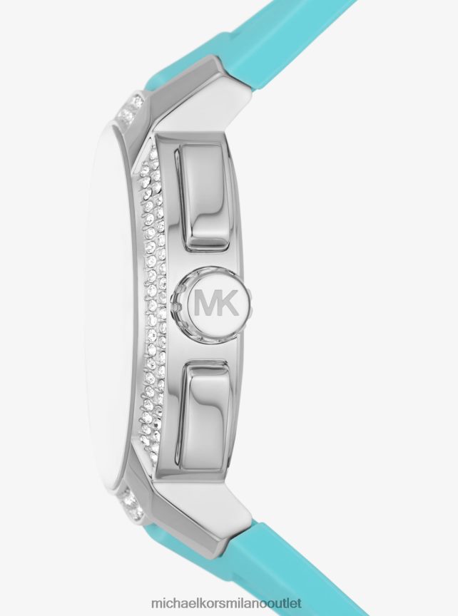 Michael Kors Orologio Sydney oversize con pavé color argento e silicone unisex turchese P06L0L3994 Accessori