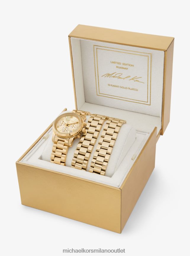 Michael Kors Orologio avvolgente in acciaio inossidabile placcato oro 18 carati da passerella in edizione limitata unisex oro P06L0L3879 Accessori