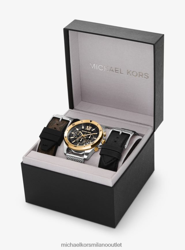 Michael Kors set regalo con orologio Brecken oversize in maglia bicolore unisex marrone P06L0L3979 Accessori