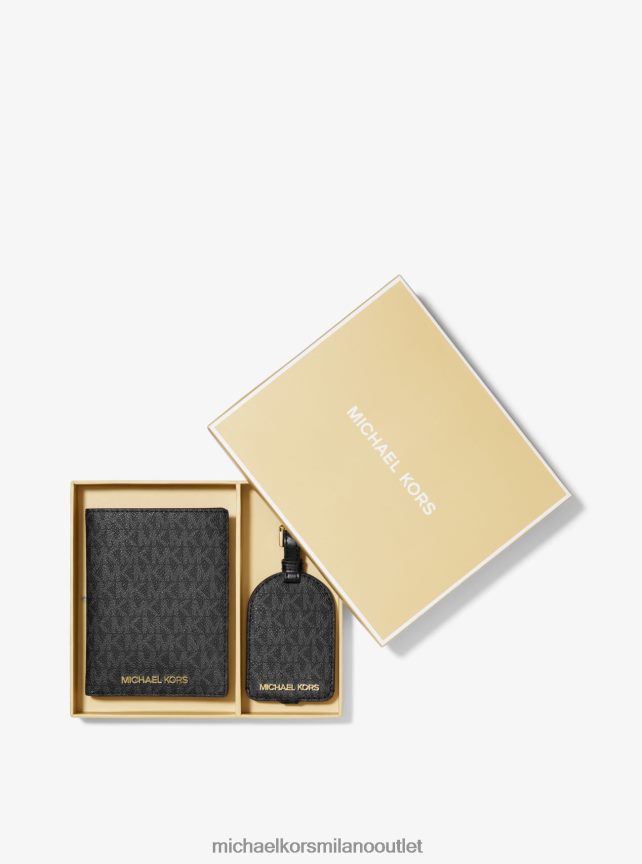 Michael Kors set regalo con custodia per passaporto con logo ed etichetta per bagaglio unisex nero P06L0L3943 Accessori