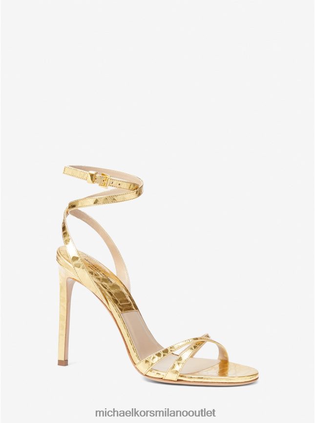Michael Kors collezione chrissy sandalo in pelle goffrata pitone metallizzato unisex oro P06L0L3819 scarpe