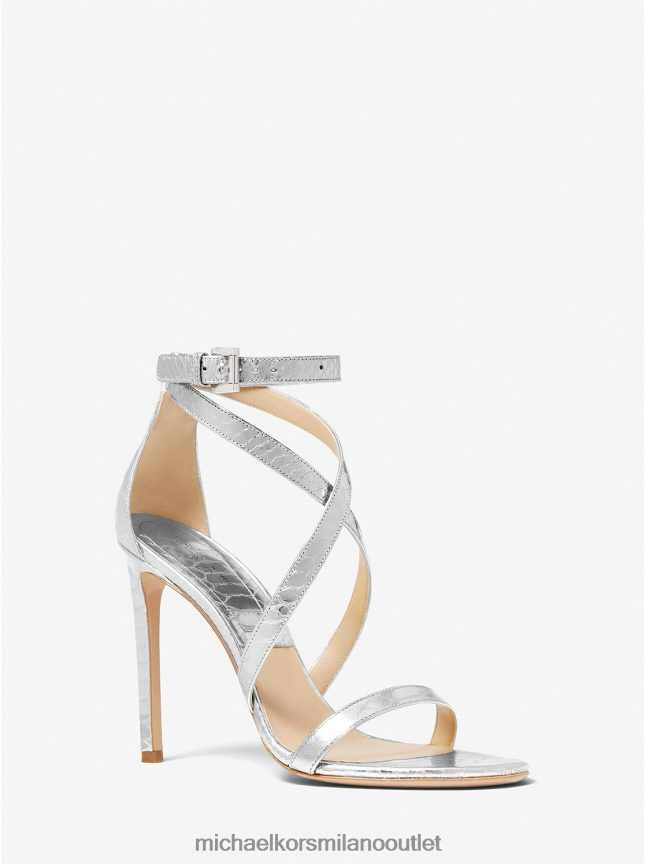 Michael Kors collezione ingrid sandalo in pelle goffrata pitone metallizzato unisex argento lucido P06L0L3865 scarpe