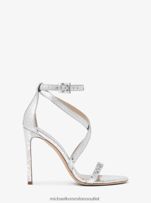 Michael Kors collezione ingrid sandalo in pelle goffrata pitone metallizzato unisex argento lucido P06L0L3865 scarpe