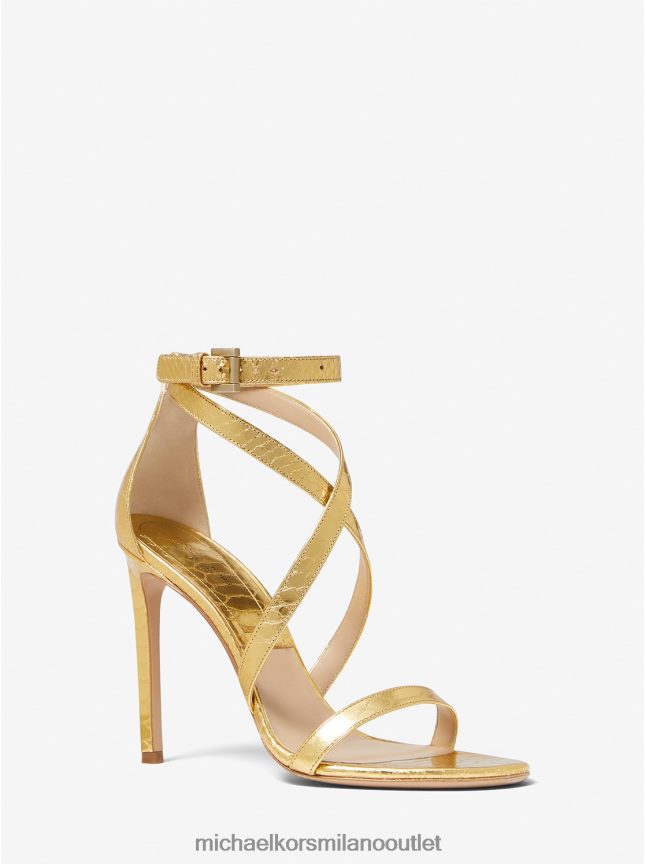 Michael Kors collezione ingrid sandalo in pelle goffrata pitone metallizzato unisex ottone antico P06L0L3866 scarpe