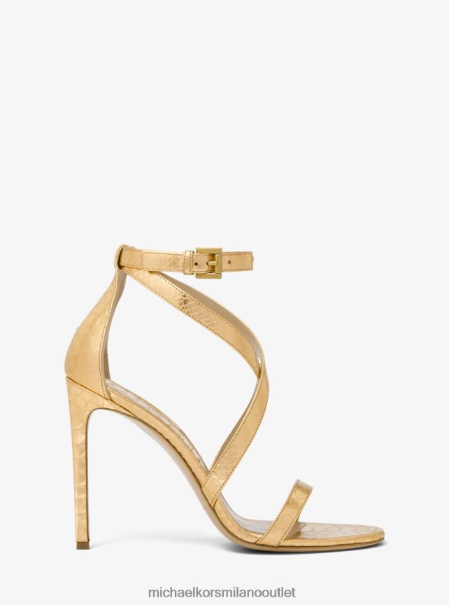 Michael Kors collezione ingrid sandalo in pelle goffrata pitone metallizzato unisex ottone antico P06L0L3866 scarpe