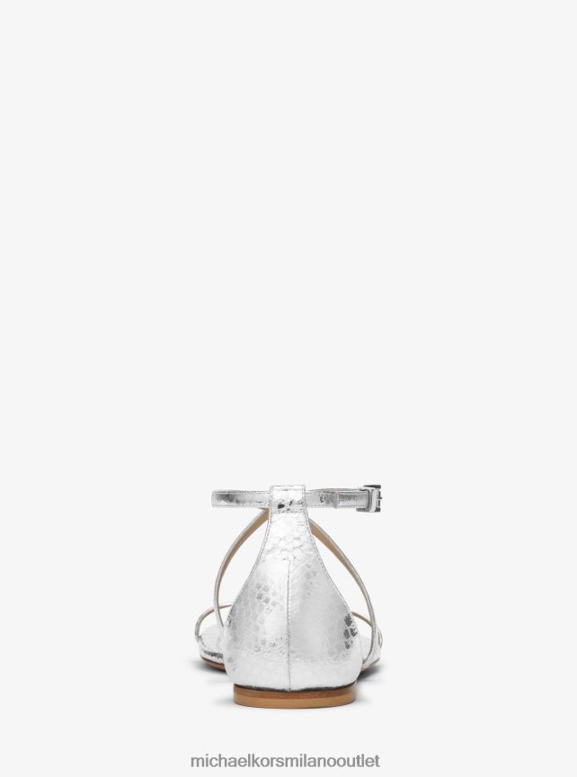 Michael Kors sandalo collezione polly in pelle goffrata pitone metallizzato unisex argento P06L0L3830 scarpe