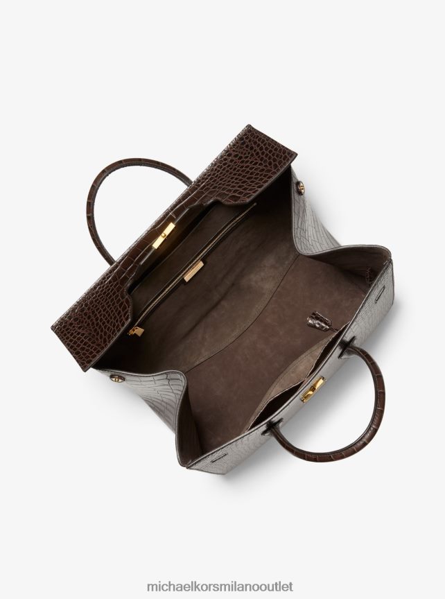 Michael Kors borsa weekender della collezione Campbell in pelle goffrata di coccodrillo donne cioccolato P06L0L3814 Accessori