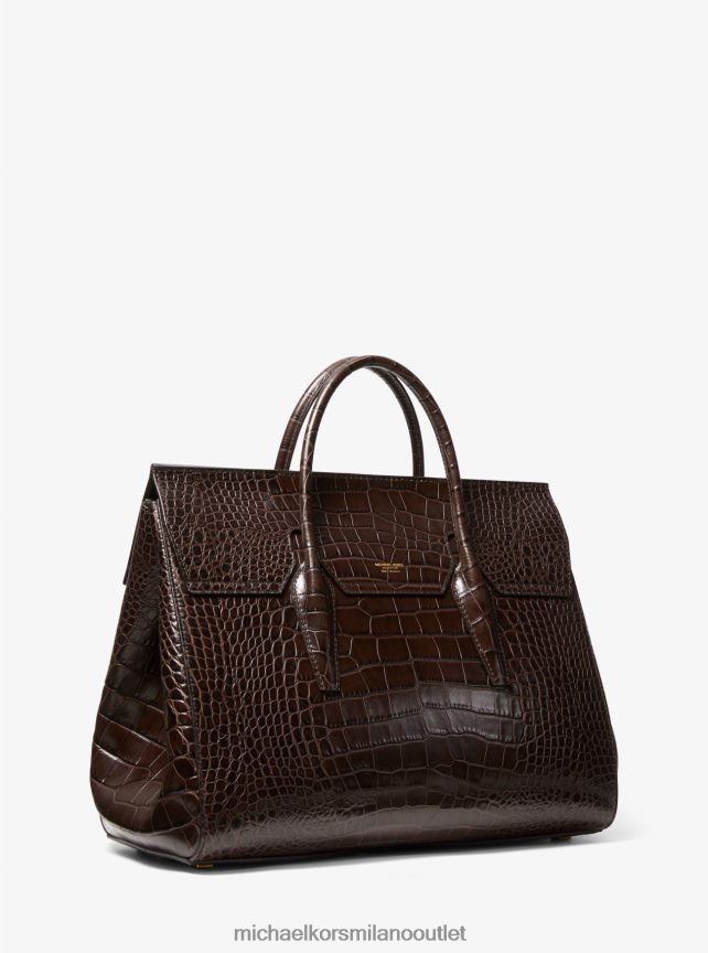 Michael Kors borsa weekender della collezione Campbell in pelle goffrata di coccodrillo donne cioccolato P06L0L3814 Accessori