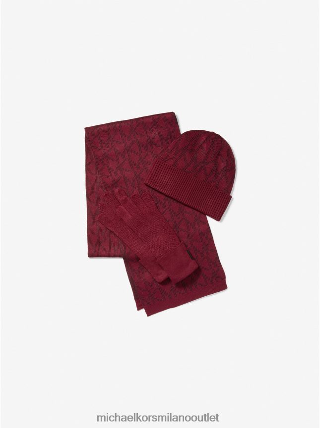 Michael Kors set di accessori per la stagione fredda in jacquard con logo donne rubino scuro P06L0L2762 Accessori