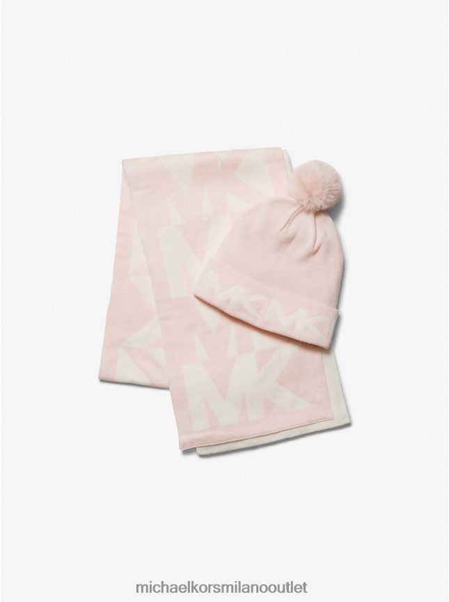 Michael Kors set con berretto e sciarpa lavorati a maglia con logo intarsiato donne rosa tenue P06L0L2732 Accessori