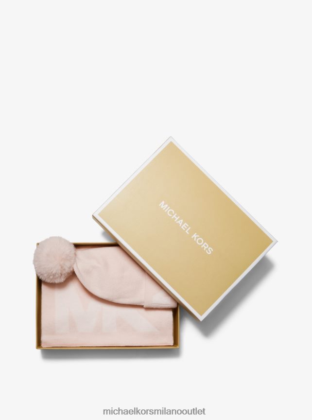 Michael Kors set con berretto e sciarpa lavorati a maglia con logo intarsiato donne rosa tenue P06L0L2732 Accessori
