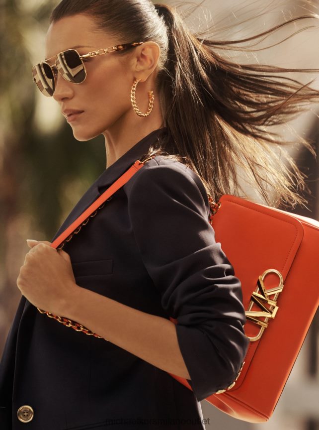 Michael Kors Borsa a tracolla Parker extra large in pelle donne arancione ottico P06L0L1332 Accessori