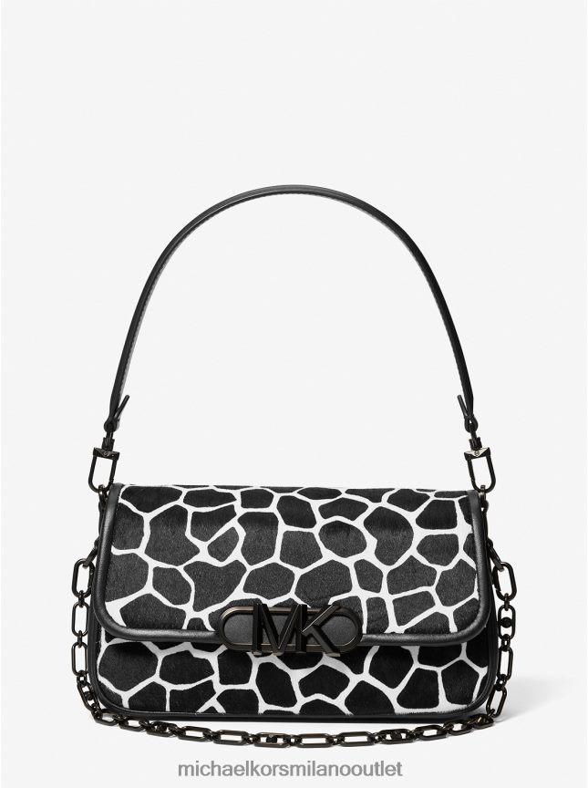 Michael Kors Borsa a tracolla media Parker in cavallino con stampa animalier donne nero bianco P06L0L1324 Accessori