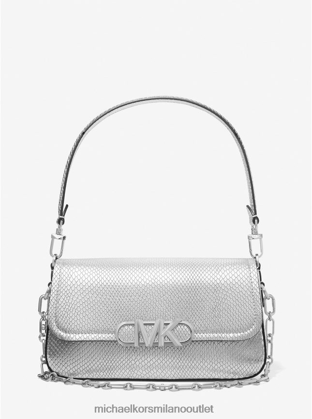 Michael Kors Borsa a tracolla media Parker in pelle goffrata effetto serpente metallizzato donne argento P06L0L1366 Accessori