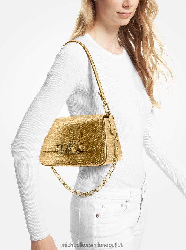 Michael Kors Borsa a tracolla media Parker in pelle goffrata effetto serpente metallizzato donne oro pallido P06L0L1369 Accessori