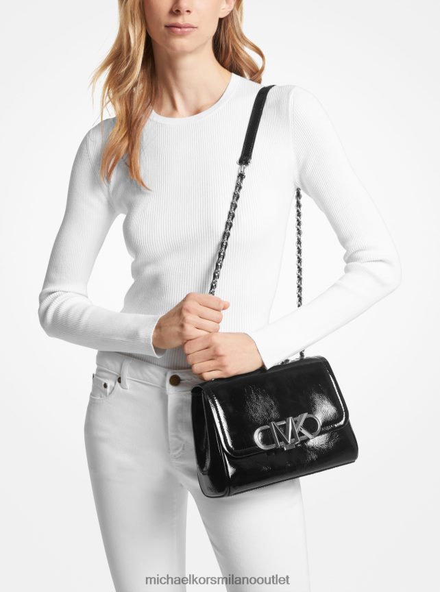 Michael Kors Borsa a tracolla media Parker in vernice increspata donne nero P06L0L1333 Accessori