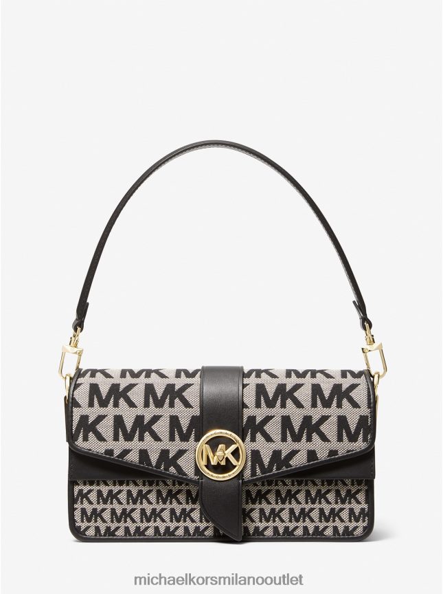Michael Kors Borsa a tracolla media in jacquard con logo Greenwich donne naturale/nero P06L0L1329 Accessori