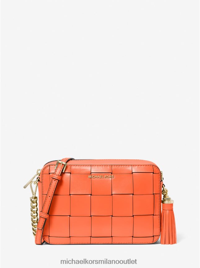 Michael Kors borsa a tracolla Ginny media in pelle intrecciata donne arancione ottico P06L0L637 Accessori