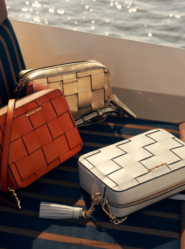 Michael Kors borsa a tracolla Ginny media in pelle intrecciata donne bianco ottico P06L0L641 Accessori