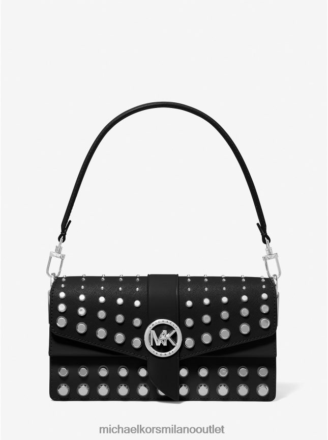 Michael Kors borsa a tracolla Greenwich media in pelle saffiano con borchie donne nero P06L0L1339 Accessori