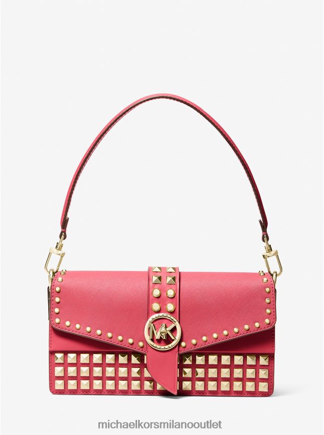 Michael Kors borsa a tracolla Greenwich media in pelle saffiano con borchie donne rosso rubino P06L0L1385 Accessori