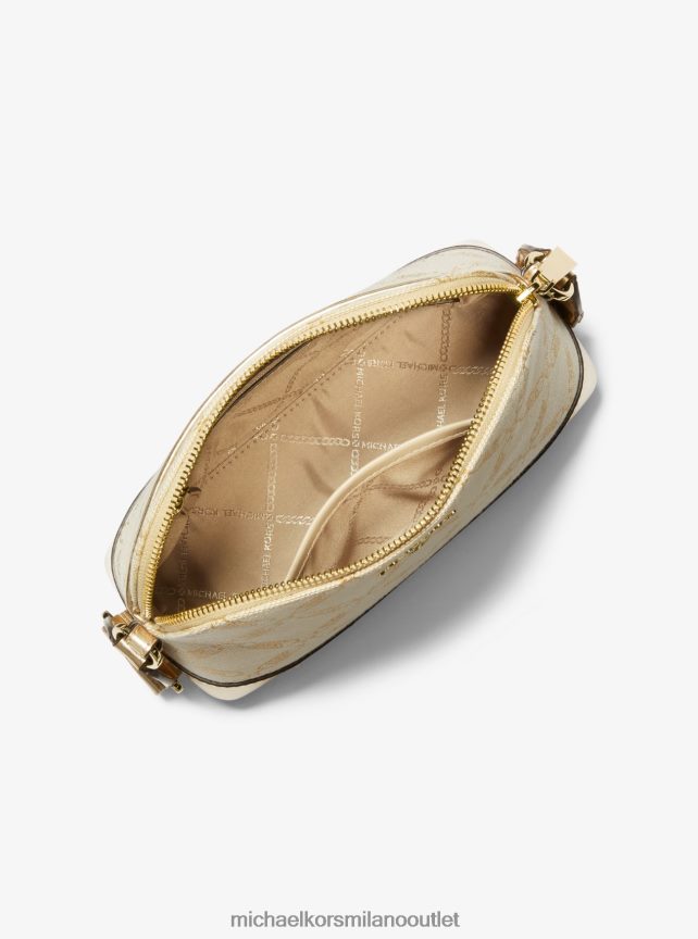 Michael Kors borsa a tracolla jet set grande con cupola in jacquard con logo impero metallizzato donne oro pallido/naturale P06L0L856 Accessori