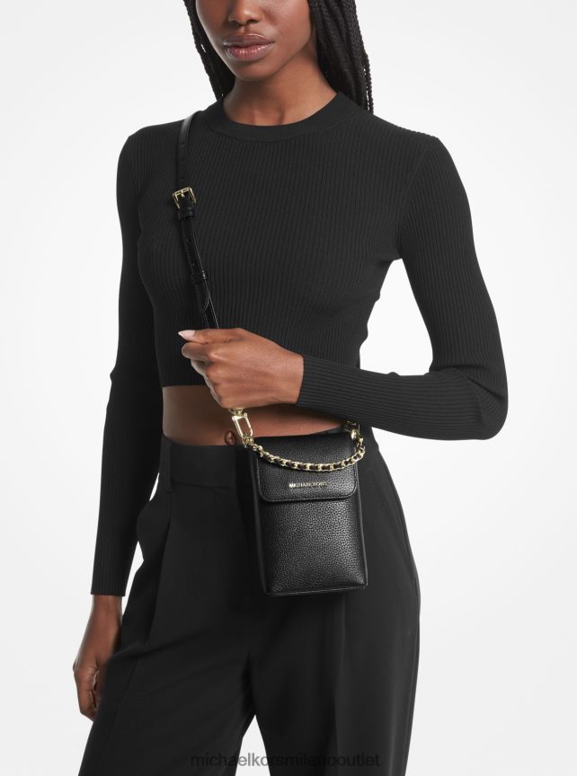 Michael Kors borsa a tracolla jet set piccola per smartphone con maglie a catena in pelle martellata donne nero P06L0L850 Accessori