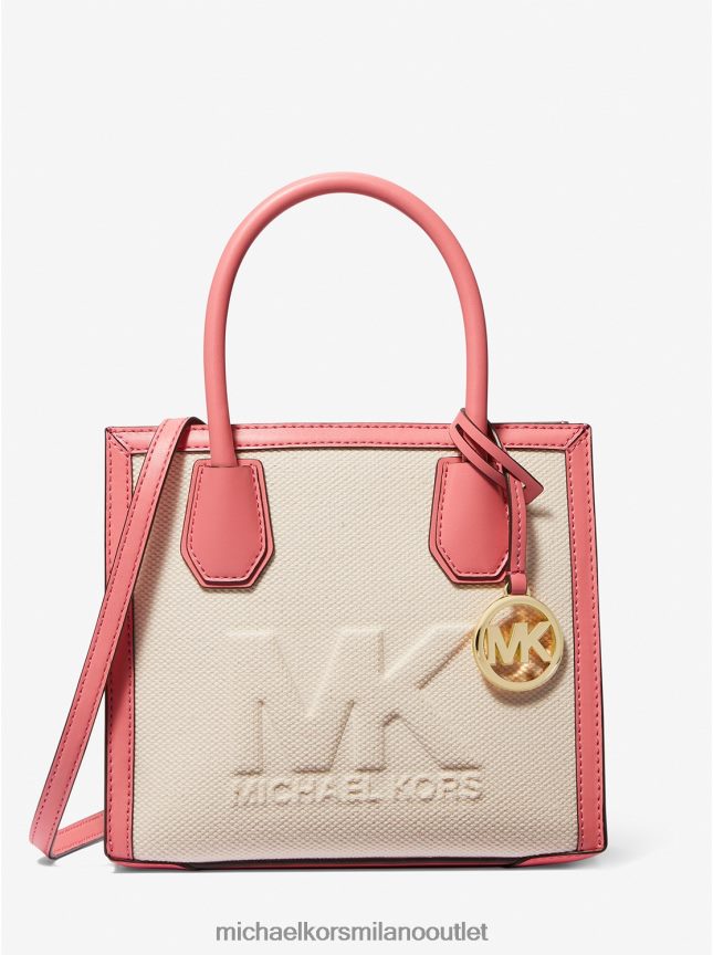 Michael Kors borsa a tracolla mercer media in tela di cotone con logo goffrato donne rosa tea P06L0L870 Accessori