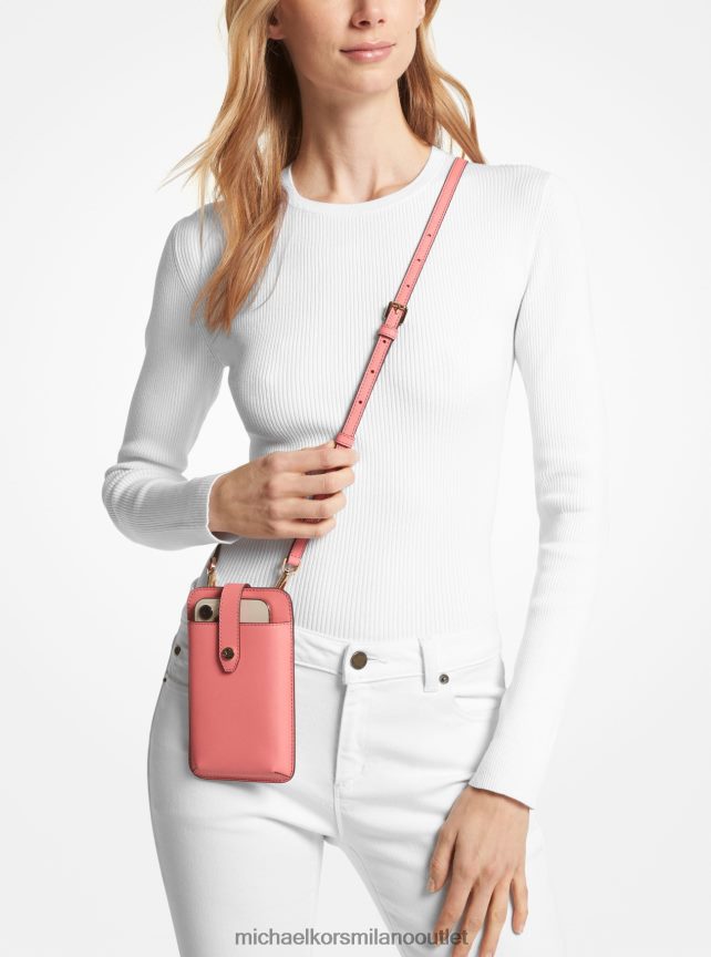 Michael Kors borsa a tracolla per smartphone in pelle saffiano donne rosa tea P06L0L878 Accessori