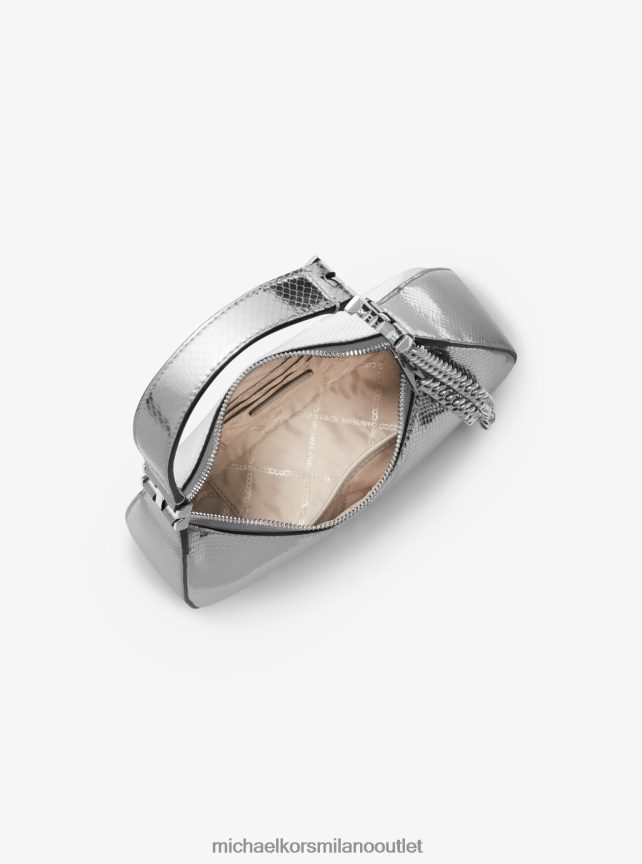 Michael Kors borsa a tracolla piper piccola in pelle goffrata effetto serpente metallizzato donne argento P06L0L1315 Accessori