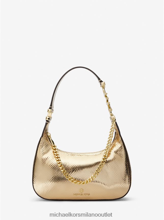 Michael Kors borsa a tracolla piper piccola in pelle goffrata effetto serpente metallizzato donne oro pallido P06L0L1317 Accessori