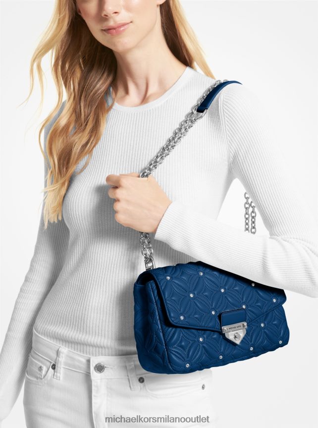 Michael Kors borsa a tracolla soho grande in ecopelle trapuntata con borchie donne fiume blu P06L0L890 Accessori