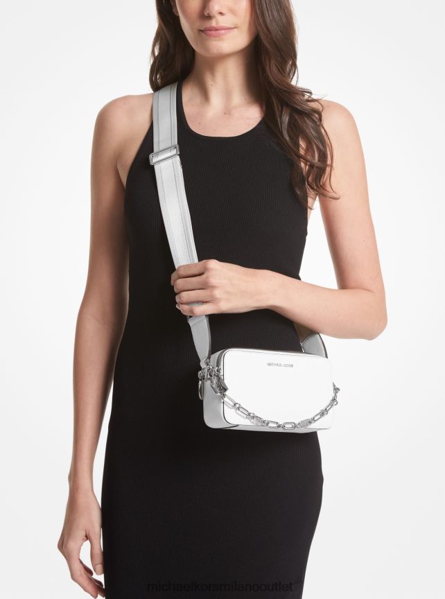 Michael Kors borsa fotografica jet set piccola in pelle martellata con doppia zip donne bianco ottico P06L0L745 Accessori