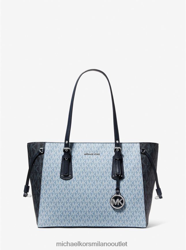 Michael Kors Borsa tote Voyager media con logo bicolore donne chambray/blu marino P06L0L1192 Accessori
