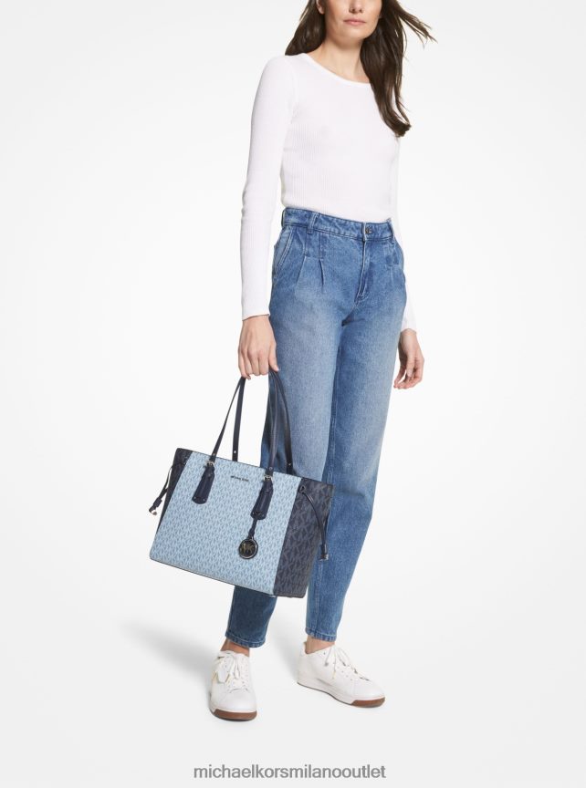 Michael Kors Borsa tote Voyager media con logo bicolore donne chambray/blu marino P06L0L1192 Accessori