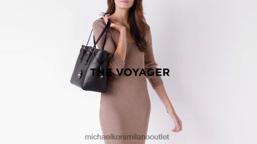 Michael Kors Borsa tote Voyager media in pelle a grana incrociata donne nero P06L0L1057 Accessori