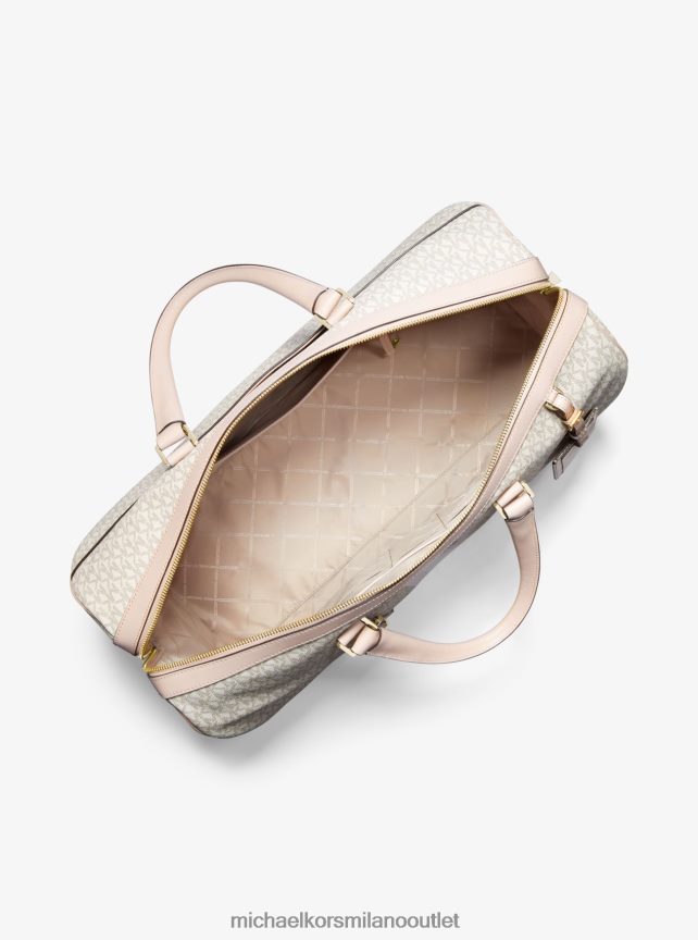 Michael Kors Borsa da weekend extra large Bedford Travel con righe con logo donne vaniglia/rosa tenue P06L0L1522 Accessori