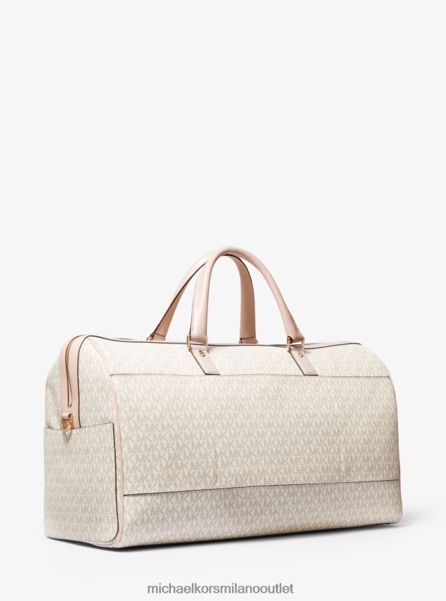 Michael Kors Borsa da weekend extra large Bedford Travel con righe con logo donne vaniglia/rosa tenue P06L0L1522 Accessori