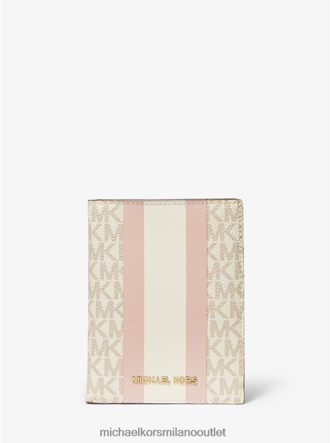 Michael Kors portafoglio per passaporto medio da viaggio Bedford con righe con logo donne vaniglia/rosa tenue P06L0L1545 Accessori