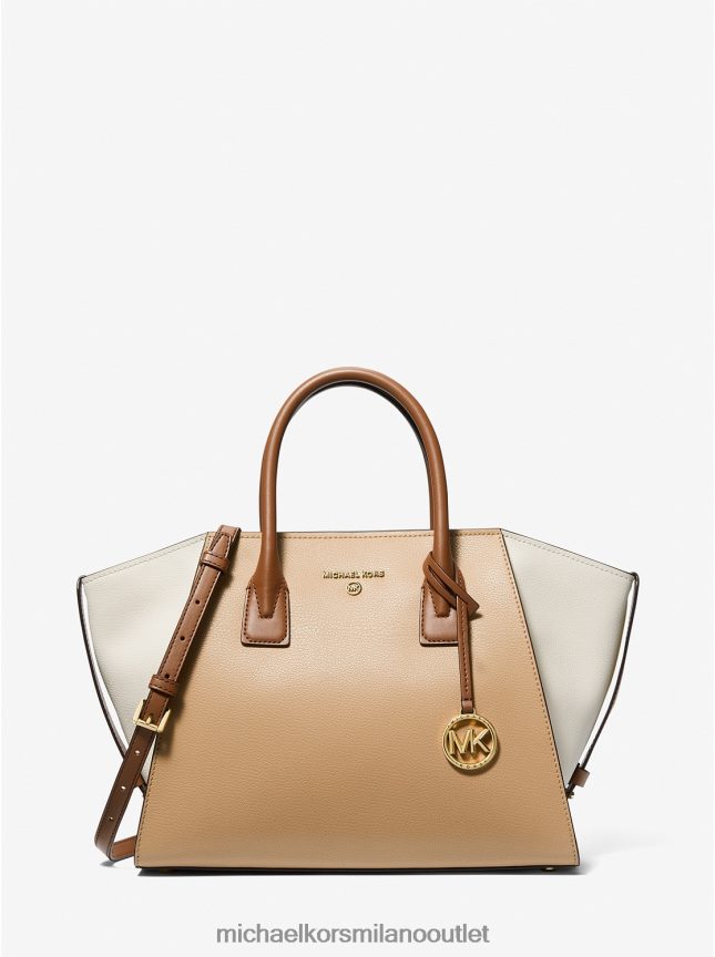 Michael Kors borsa Avril grande in pelle martellata color block con cerniera superiore donne combinazione di cammelli P06L0L1445 Accessori