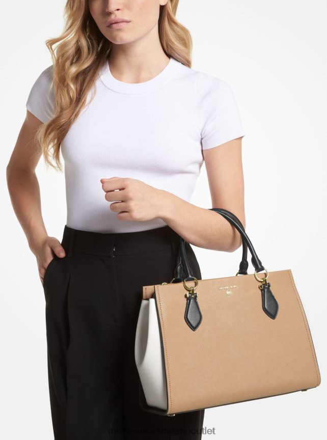 Michael Kors borsa Marilyn grande in pelle saffiano a blocchi di colore donne nero/cammello P06L0L1394 Accessori