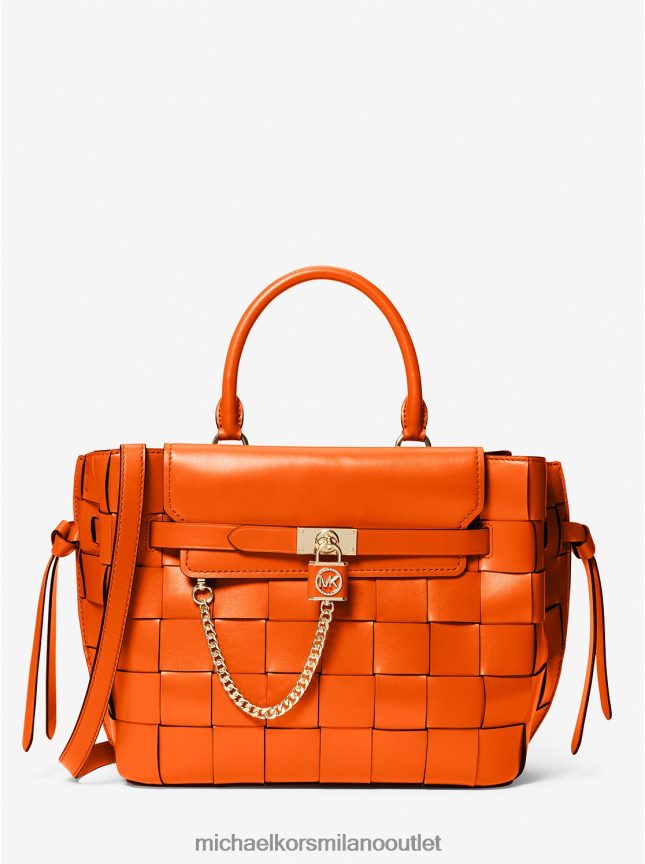 Michael Kors borsa hamilton legacy grande in pelle intrecciata con cintura donne arancione ottico P06L0L1398 Accessori