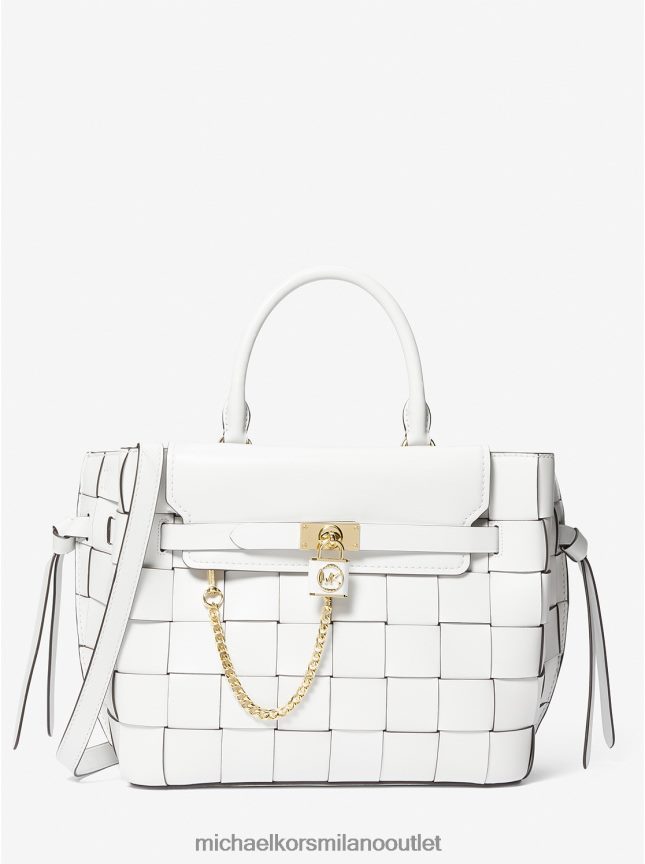 Michael Kors borsa hamilton legacy grande in pelle intrecciata con cintura donne bianco ottico P06L0L1405 Accessori