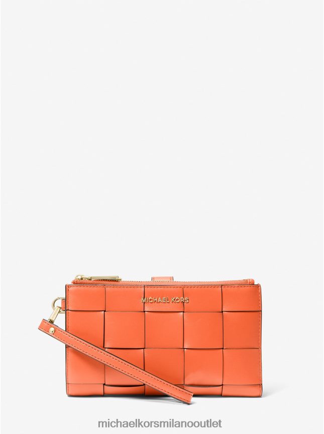 Michael Kors portafoglio per smartphone adele in pelle intrecciata donne arancione ottico P06L0L1578 Accessori