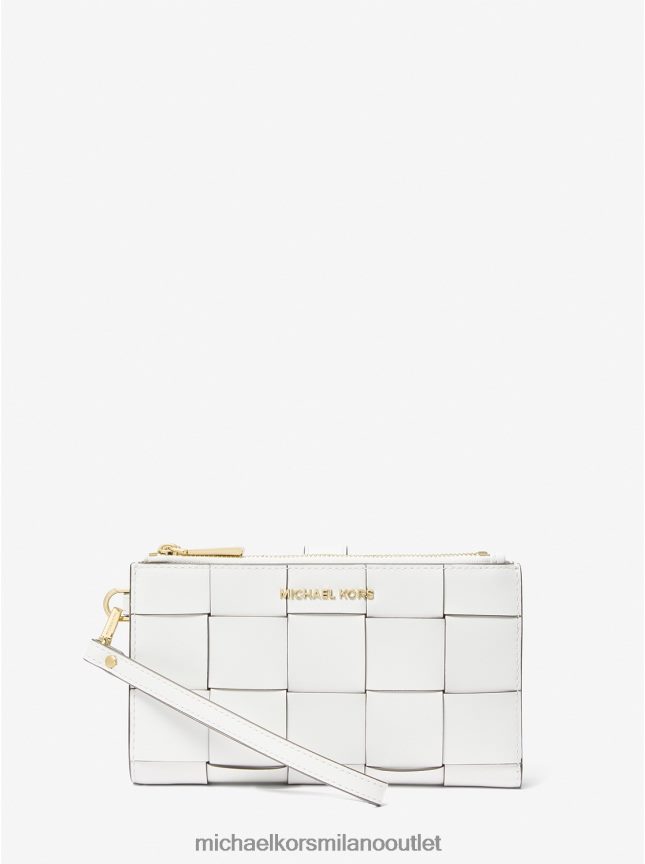 Michael Kors portafoglio per smartphone adele in pelle intrecciata donne bianco ottico P06L0L1582 Accessori