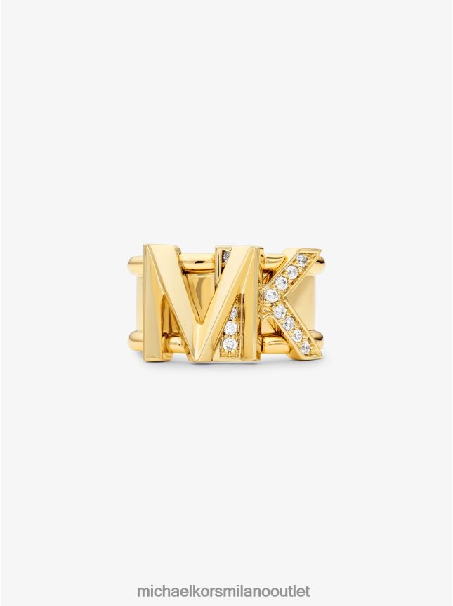 Michael Kors Anello con logo pavé in ottone placcato oro 14k donne oro P06L0L2549 gioielleria